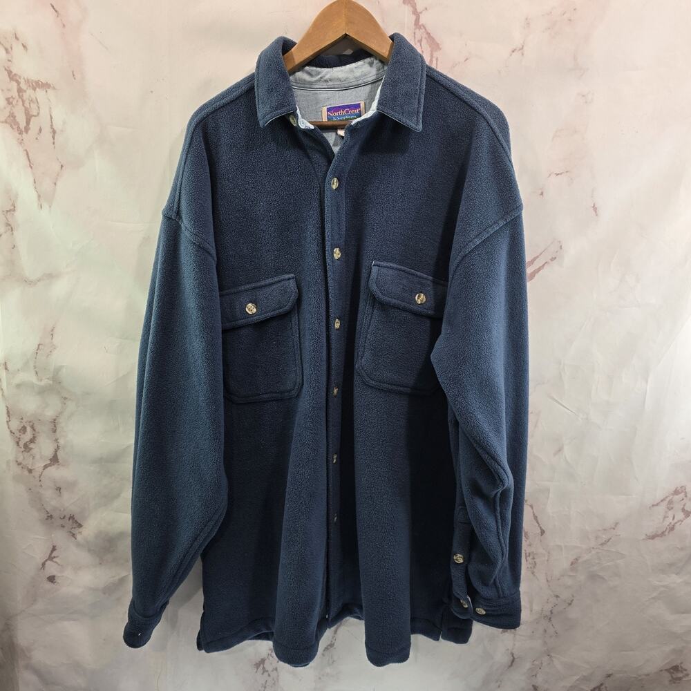 Vintage Fleece Shirt Jacket Mens XL T Blue Navy Button Shacket North Crest Heavy